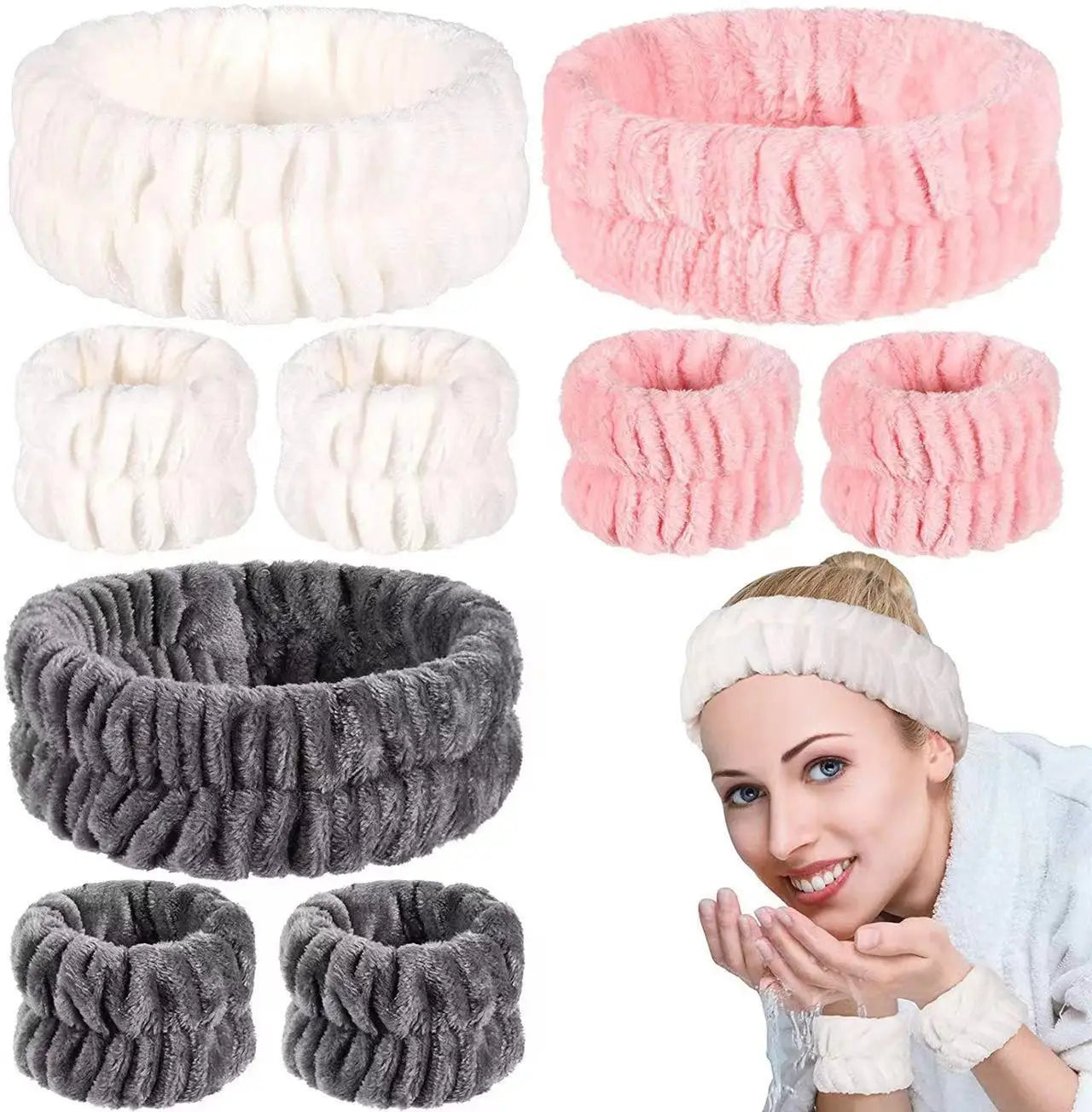 Spa Headband & Wrist Wash Set - Soft absorbent Skincare Accessories